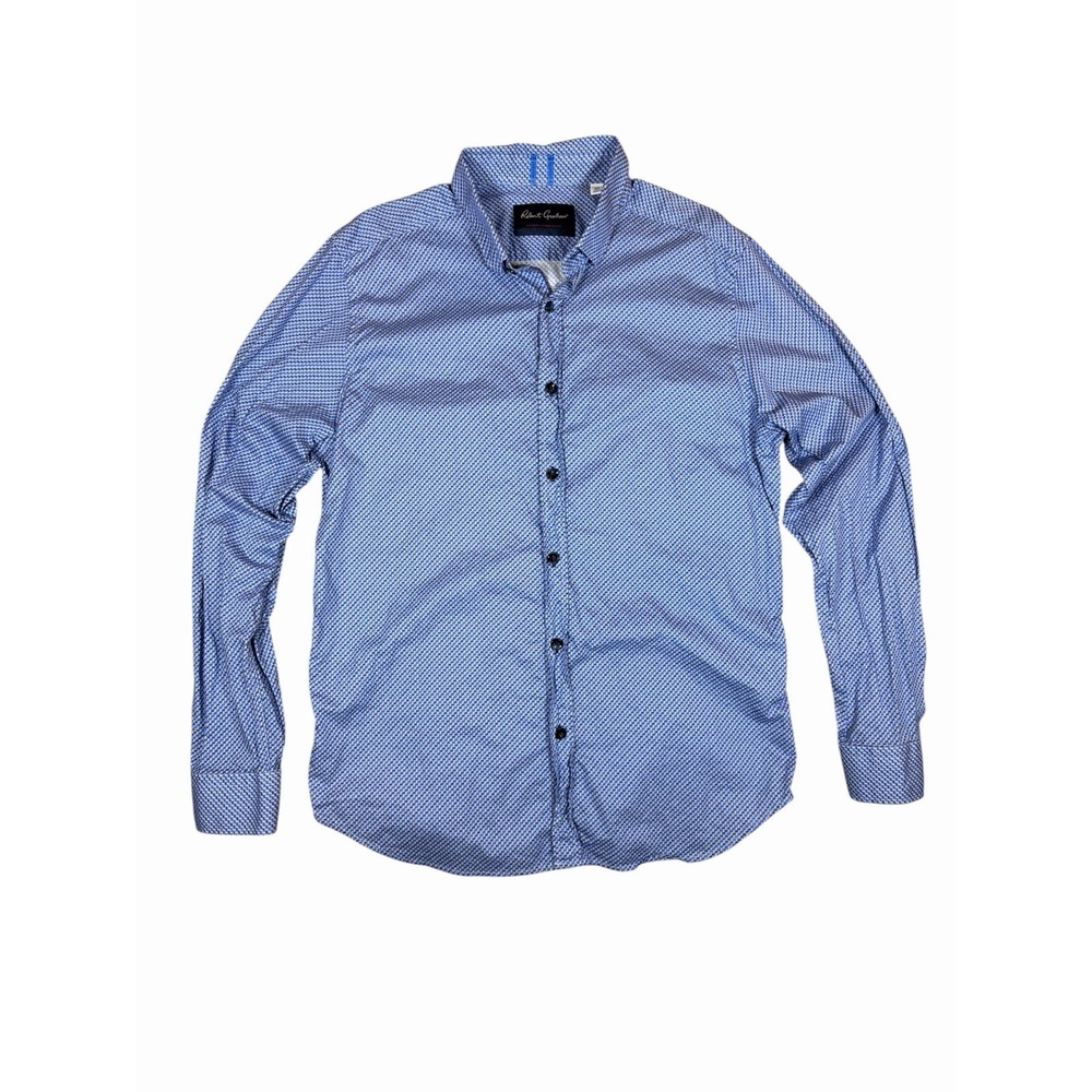 Robert Graham Shirt Mens XL( fits Slim L) Blue Geometric Button Up Long Sleeve